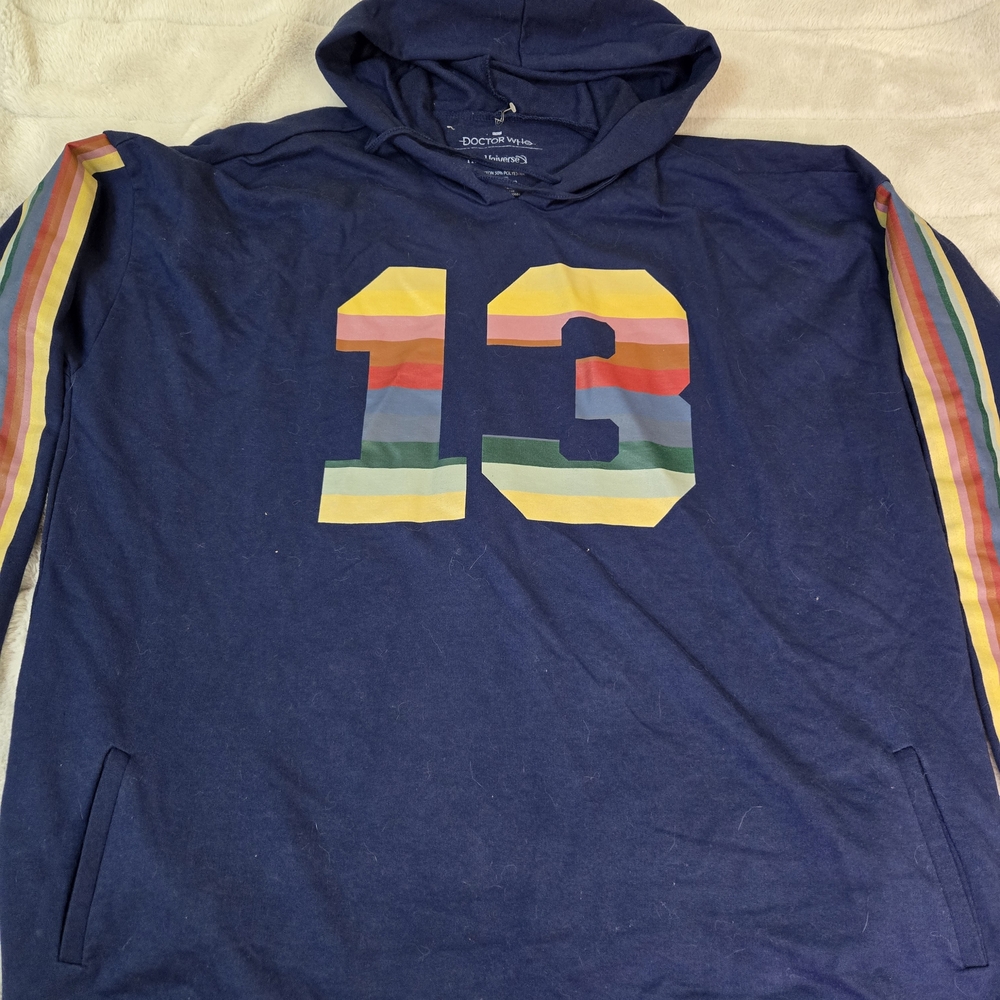 Hot Topic Navy Hoodie with Multicolor Stripes